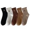 zrylibya Women's Ruffle Frilly Rib Knit Crew Socks Floral Embroidery Scalloped Pointelle Casual Ankle Socks 5 Pairs (Multicolor B) view 1