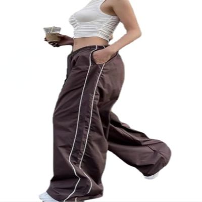 XPONNI Women's Baggy Y2K Parachute Track Pants (Brown, M, Medium)