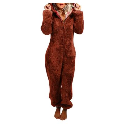 1 Piece Fleece Pajamas Sherpa Jumpsuit Women Women's Fuzzy Pajamas Long Sleeve Adult Cat Onesie Pajamas Winter Rompers Sleepwear