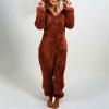 1 Piece Fleece Pajamas Sherpa Jumpsuit Women Women's Fuzzy Pajamas Long Sleeve Adult Cat Onesie Pajamas Winter Rompers Sleepwear view 2