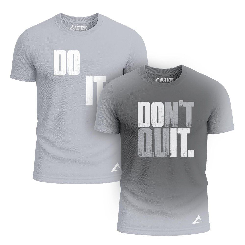 Actizio Men's Workout Shirt Performance Fabric T-Shirt Short Sleeve Sweat Activated Motivational Exercise Gym Athletic Fit Moisture Wicking Fitness Shirt - Do It Don't Quit - Light Gray (Size L)