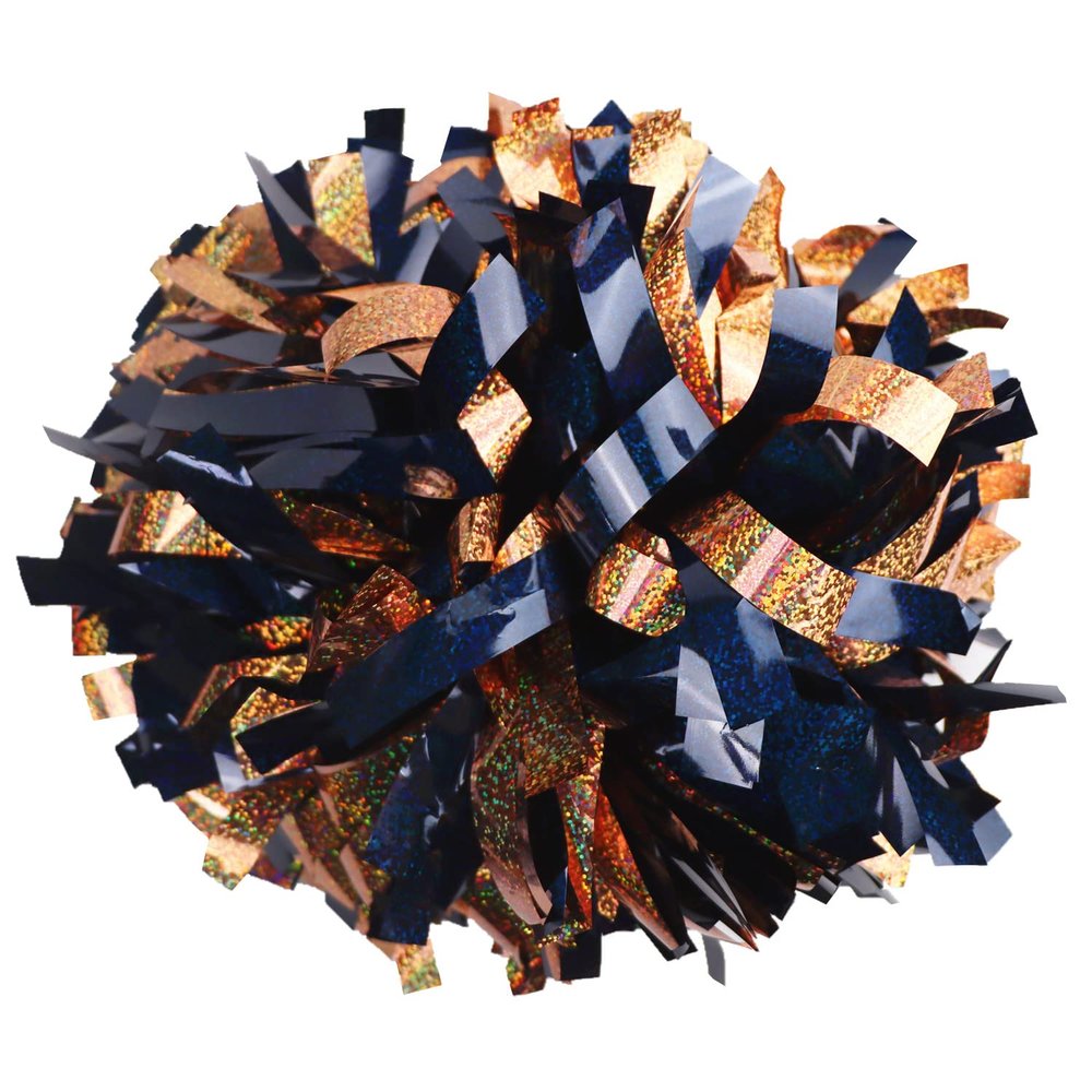 GUIFIER 2 Pieces 6 Inches Metallic Holographic Cheerleading Pom Poms with Baton Handle, Cheerleader Pom Poms, Cheering Pom Pom Cheer for Cheerleading Gifts, Sports Team Spirit (Navy Blue and Gold)