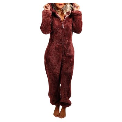 1 Piece Fleece Pajamas Sherpa Jumpsuit Women Women's Fuzzy Pajamas Long Sleeve Adult Cat Onesie Pajamas Winter Rompers Sleepwear