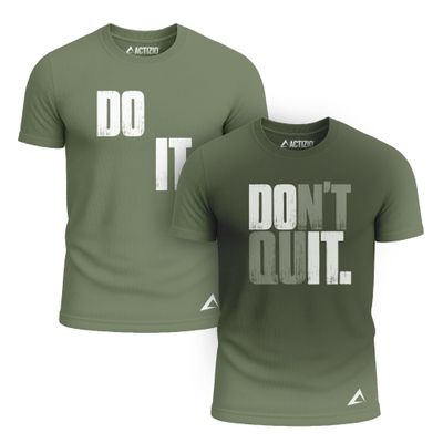 Actizio Men's Workout Shirt Performance Fabric T-Shirt Short Sleeve Sweat Activated Motivational Exercise Gym Athletic Fit Moisture Wicking Fitness Shirt - Do It Don't Quit - Army Green (Size L)