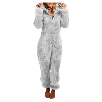 1 Piece Fleece Pajamas Sherpa Jumpsuit Women Women's Fuzzy Pajamas Long Sleeve Adult Cat Onesie Pajamas Winter Rompers Sleepwear