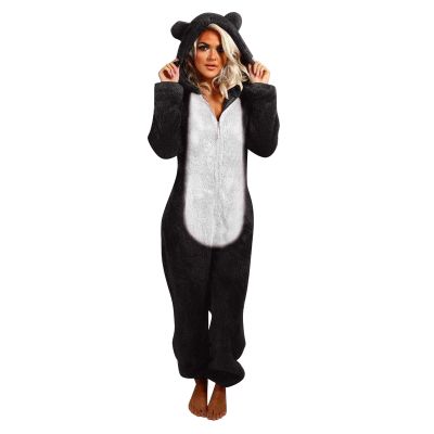 1 Piece Fleece Pajamas Sherpa Jumpsuit Women Women's Fuzzy Pajamas Long Sleeve Adult Cat Onesie Pajamas Winter Rompers Sleepwear