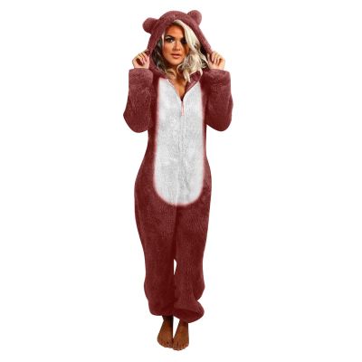 1 Piece Fleece Pajamas Sherpa Jumpsuit Women Women's Fuzzy Pajamas Long Sleeve Adult Cat Onesie Pajamas Winter Rompers Sleepwear