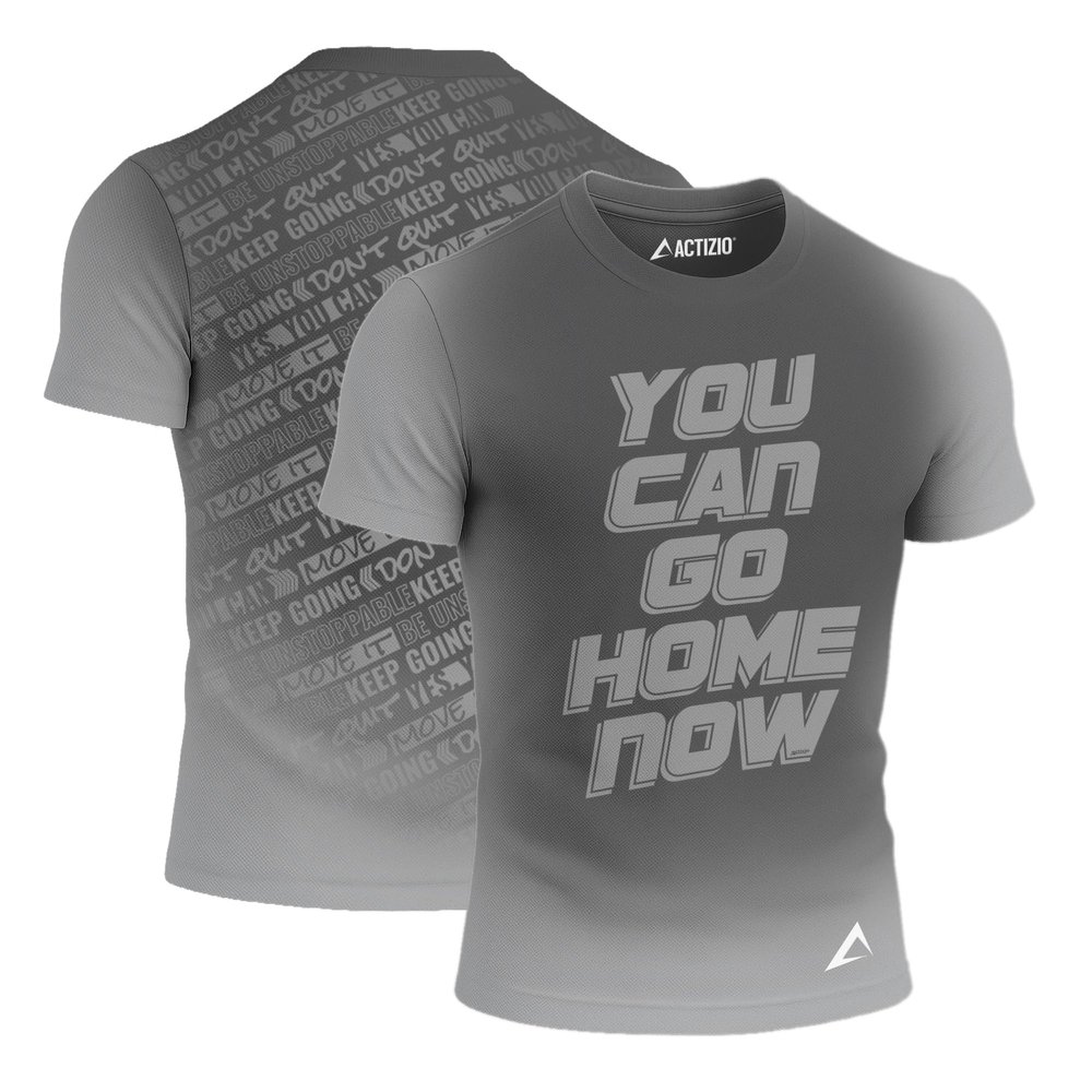 Actizio Men's Workout Shirt Performance Fabric T-Shirt Short Sleeve Sweat Activated Motivational Exercise Gym Athletic Fit Moisture Wicking Fitness Shirt - You Can Go Home Now - Light Gray (Size L)