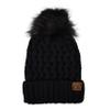 C.C Thick Cable Knit Faux Fuzzy Fur Pom Fleece Lined Skull Cap Cuff Beanie, Lattice Black view 1