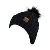 C.C Thick Cable Knit Faux Fuzzy Fur Pom Fleece Lined Skull Cap Cuff Beanie, Lattice Black view 2