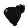 C.C Thick Cable Knit Faux Fuzzy Fur Pom Fleece Lined Skull Cap Cuff Beanie, Lattice Black view 3