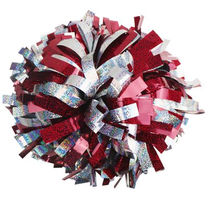 GUIFIER 2 Pack 6 Inches Metallic Holographic Cheerleading Pom Poms, Cheer Pom Pom with Baton Handle, Pompoms Cheerleader for Kids Girls Cheering Squad Daily Training Team Spirit (Maroon and Silver)