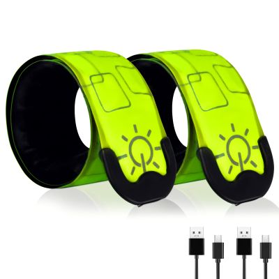 TRAYIU LED Safety Wristband Lights - Rechargeable Light Up Arm Ankle Band Kids Magic Slap Glow Bracelets Reflective Belt High Visibility for Night Cycling Walking Joggers Running Gear