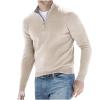 Men's Long-Sleeve Soft Touch Quarter-Zip Sweater Lightweight Casual Slim Fit Pullover Solid Mock Neck Polo Sweaters Beige view 1