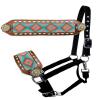Showman Nylon Bronc Halter w/Teal & Coral Southwest Fabric Inlay view 1