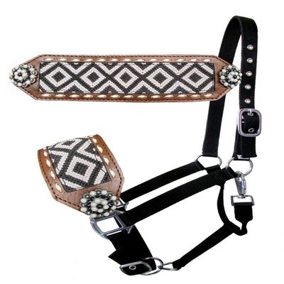 Showman Nylon Bronc Halter w/Black & White Southwest Fabric Inlay