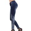 Maiyifu-GJ Women's Floral Embroidered Jeans Mid Rise Skinny Stretch Denim Pants Vintage Printed Slim Fit Tapered Leg Jean (Blue,Medium) view 1