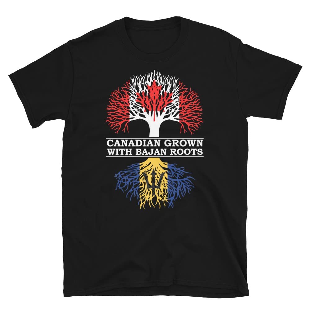 Canadian Grown with Bajan Roots - with Text - Canada Barbados Flag Tree - Short-Sleeve Unisex T-Shirt