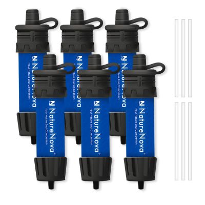 Mini Water Filter NatureNova Portable Emergency Water Filtration System Hiking Camping Straw Survival Gear Emergency PreparednessBlue, 6 Pack