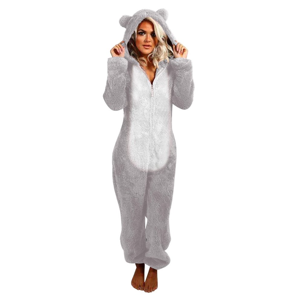 1 Piece Fleece Pajamas Sherpa Jumpsuit Women Women's Fuzzy Pajamas Long Sleeve Adult Cat Onesie Pajamas Winter Rompers Sleepwear