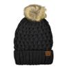 C.C Thick Cable Knit Faux Fuzzy Fur Pom Fleece Lined Skull Cap Cuff Beanie, Lattice Charcoal view 1