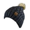 C.C Thick Cable Knit Faux Fuzzy Fur Pom Fleece Lined Skull Cap Cuff Beanie, Lattice Charcoal view 2