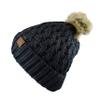 C.C Thick Cable Knit Faux Fuzzy Fur Pom Fleece Lined Skull Cap Cuff Beanie, Lattice Charcoal view 3