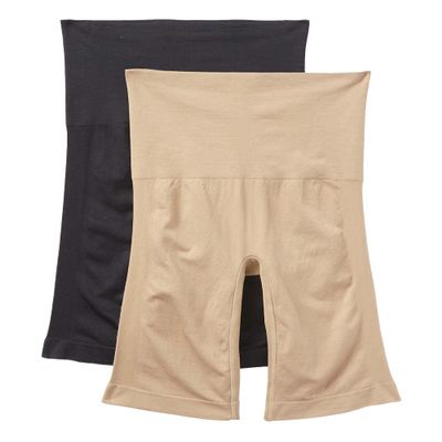 Instant Shaping Womens 2 Pack Seamless Waist Long Leg Shaper Thigh Shapewear, Black, Nude, Large US