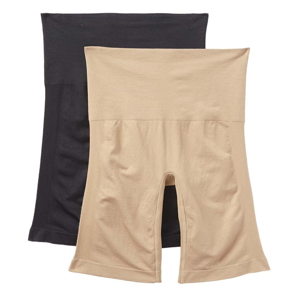 Instant Shaping Womens 2 Pack Seamless Waist Long Leg Shaper Thigh Shapewear, Black, Nude, Large US