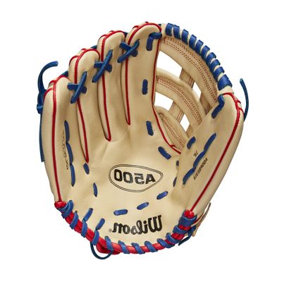 WILSON A500 12 Utility Youth Baseball Glove - Left Hand Throw, Blonde/Red/Royal