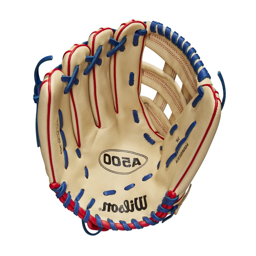 WILSON A500 12 Utility Youth Baseball Glove - Left Hand Throw, Blonde/Red/Royal