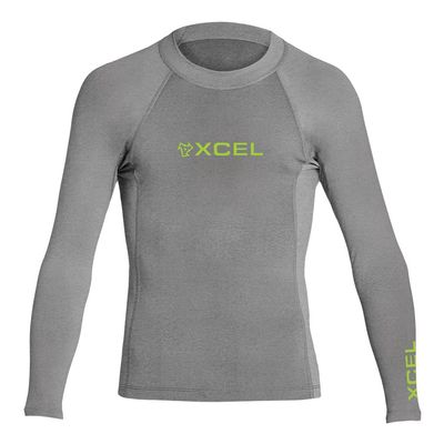 XCEL Kids Premium Stretch Solid Long Sleeve Performance Fit Rashguard - Heather Grey | Size 14