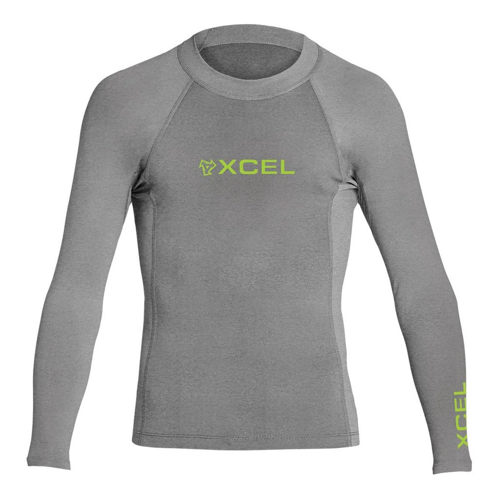 XCEL Kids Premium Stretch Solid Long Sleeve Performance Fit Rashguard - Heather Grey | Size 14
