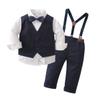 Tiepant Boys Long Sleeve Dress Shirt with Bowtie + Navy Blue Suspender Pants + Vest Gentleman Outfit for Toddler Blue 3-4T view 1