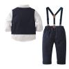 Tiepant Boys Long Sleeve Dress Shirt with Bowtie + Navy Blue Suspender Pants + Vest Gentleman Outfit for Toddler Blue 3-4T view 3