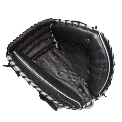 WILSON A500 32 Youth Baseball Catchers Mitt - Right Hand Throw, Grey/Black/Red