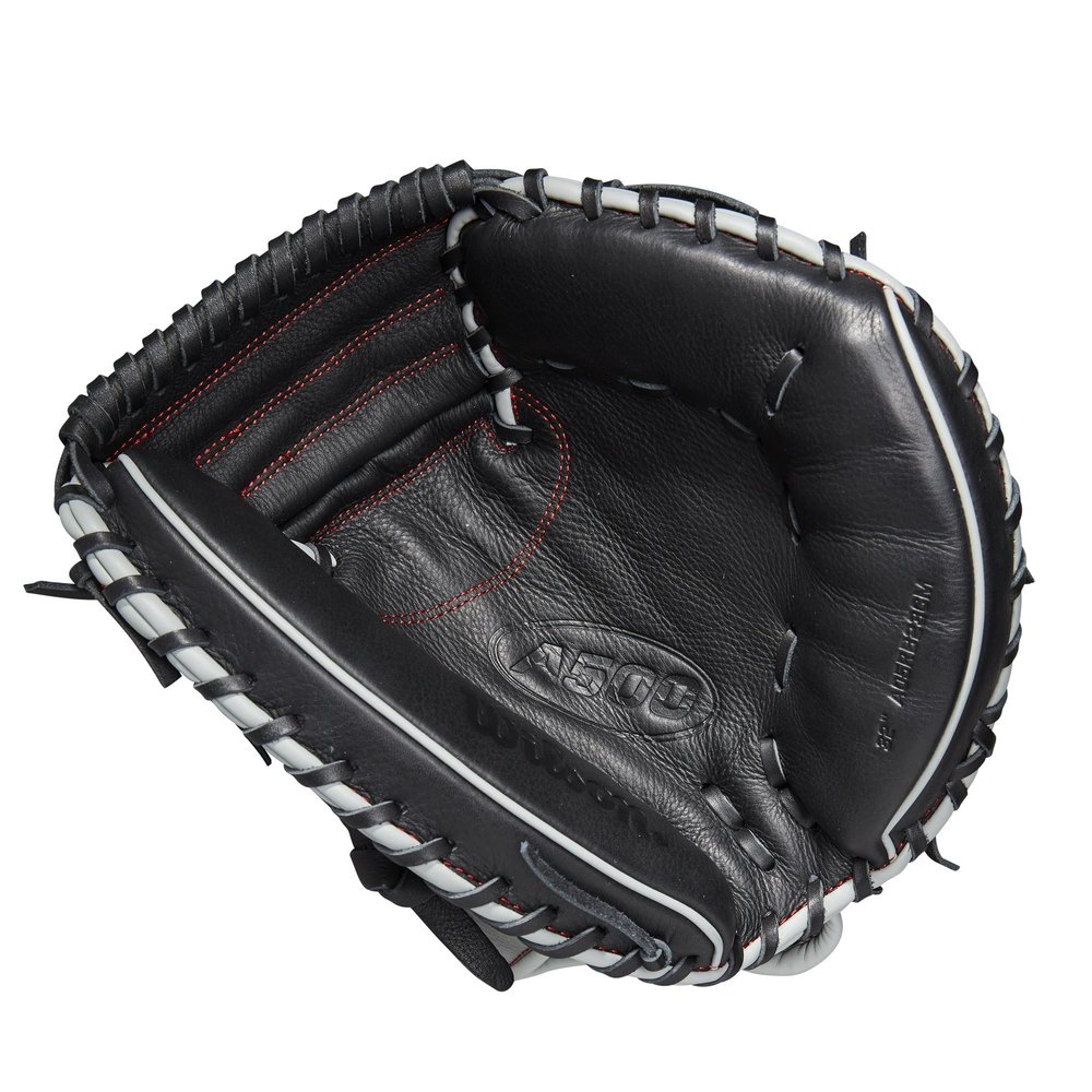 WILSON A500 32 Youth Baseball Catchers Mitt - Right Hand Throw, Grey/Black/Red