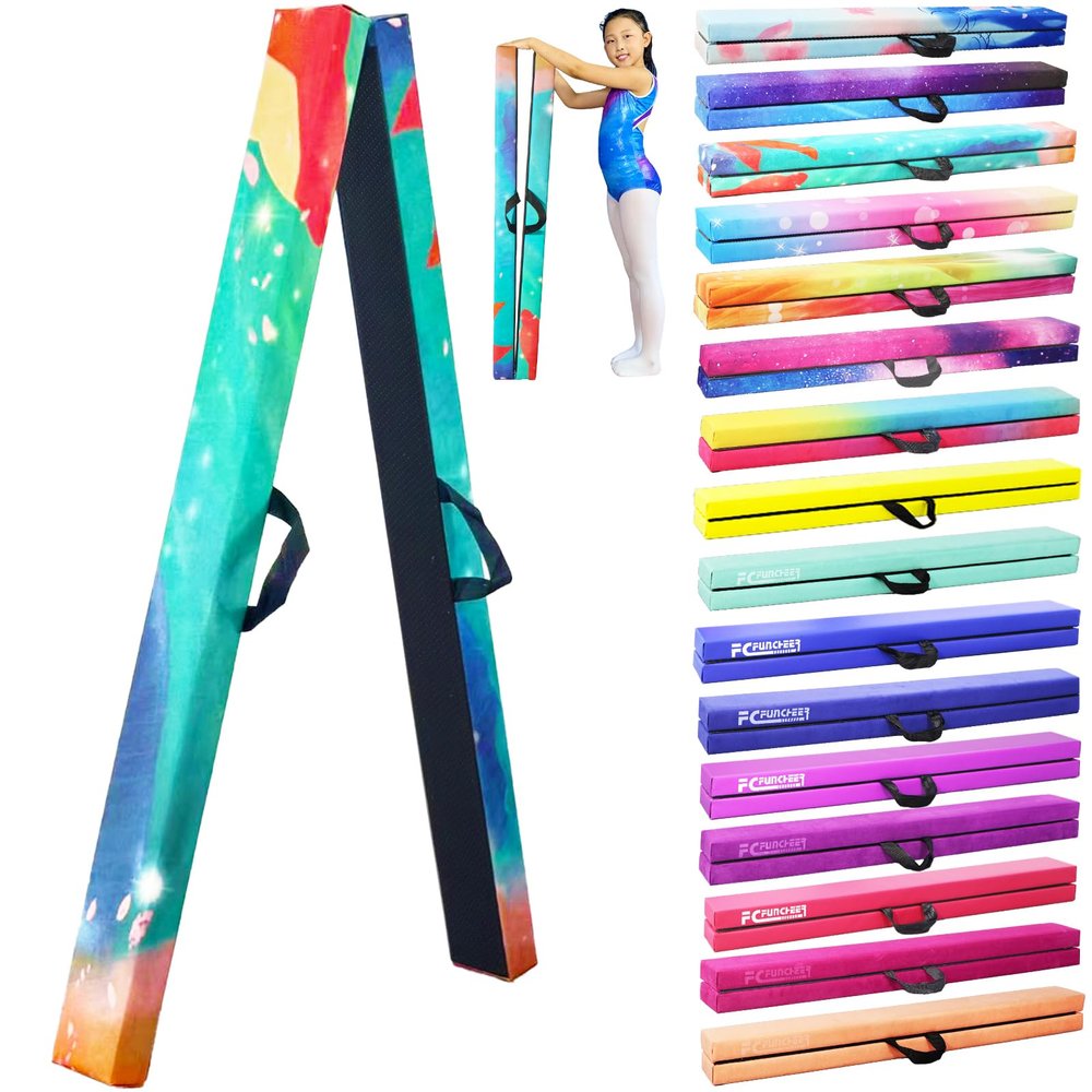 FC FUNCHEER 8FT Folding Balance Beam -Gymnastics Floor Beam - Gymnastics Equipment- Anti-Slip Bottom - Suede Cover - Carry Bag for Kids/Adults Home & Gym Center