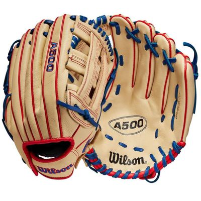 WILSON A500 12 Utility Youth Baseball Glove - Right Hand Throw, Blonde/Red/Royal