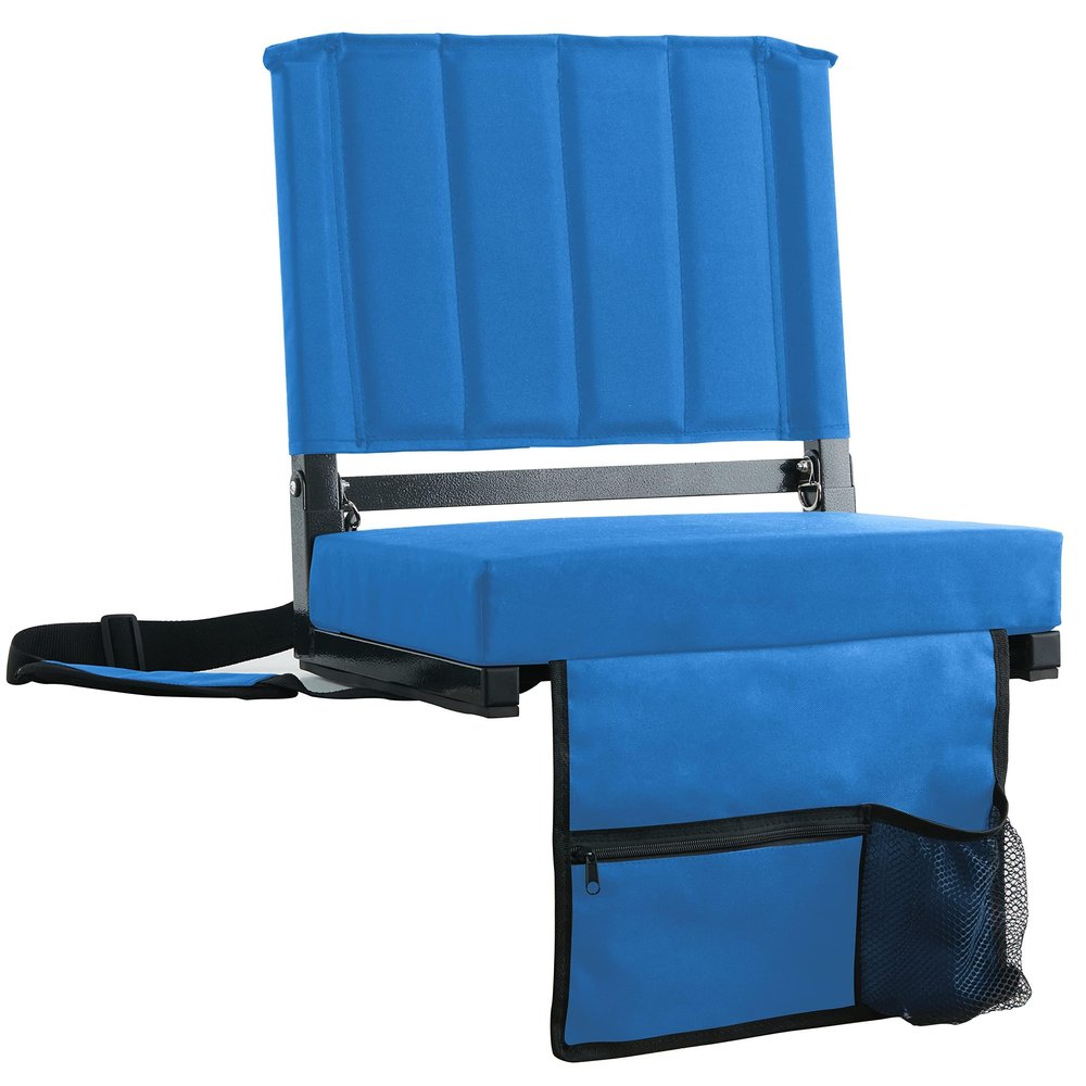 SPORT BEATS Stadium Seats with Back Support Bleacher Chairs with Back and Cushion Thick Padded Bleacher Seats Includes Shoulder Strap Blue 2pcs Regular - 17" W x 12" D x 16.5" H
