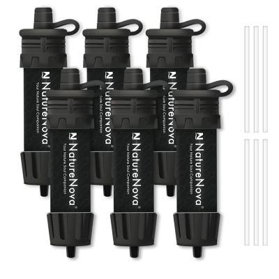 Mini Water Filter NatureNova Portable Emergency Water Filtration System Hiking Camping Straw Survival Gear Emergency Preparedness (6 Pack,Black)