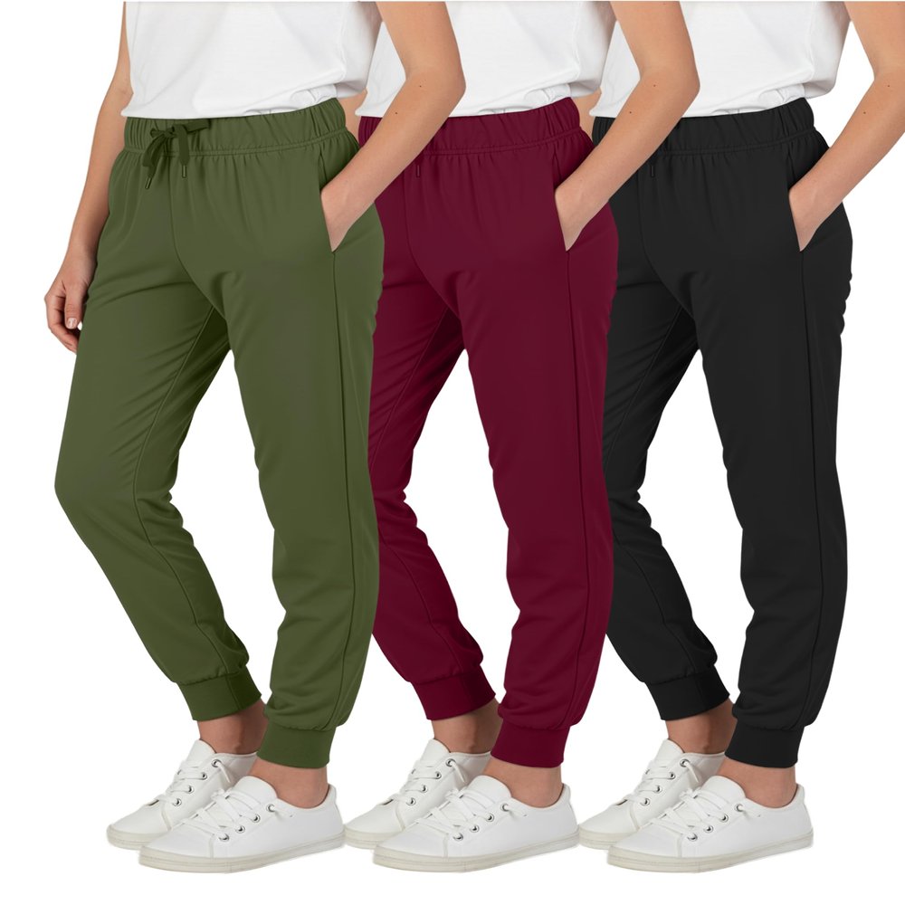 Real Essentials 3 Pack: Girls' Lounge Joggers Soft Athletic Performance Casual Sweatpants-Set 6, XL (16)