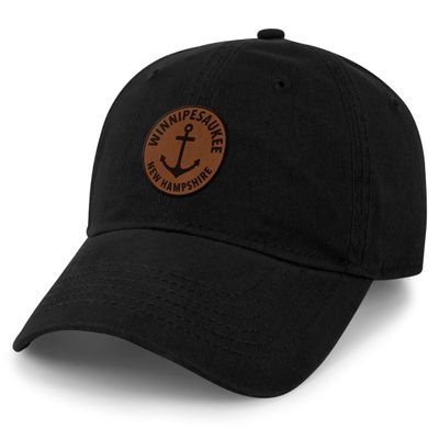 Chowdaheadz Lake Winnipesaukee Leather Patch Dad Hat Black
