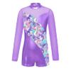 Huimingda Leotards for Girls Gymnastics Shiny Metallic Long Sleeve Dance Biketards Tumbling Bodysuit Light Purple 12 Years view 1