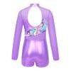 Huimingda Leotards for Girls Gymnastics Shiny Metallic Long Sleeve Dance Biketards Tumbling Bodysuit Light Purple 12 Years view 2
