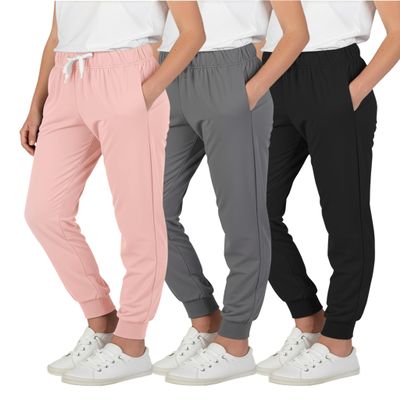 Real Essentials 3 Pack: Girls' Lounge Joggers Soft Athletic Performance Casual Sweatpants-Set 8, XS (7)
