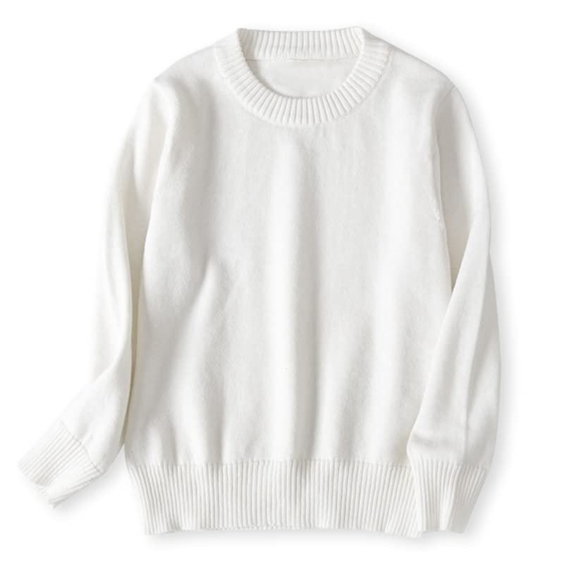 ACESTAR Boys and Girls' Uniform Cotton Crew-Neck Sweaters Long Sleeve Pullover Knit SweaterWhite,130/6Y
