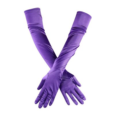 Opera Elbow Finger Women's Length Long Bridal Satin Dance Gloves 1920s Gloves Gloves Mittens (Purple, One Size)
