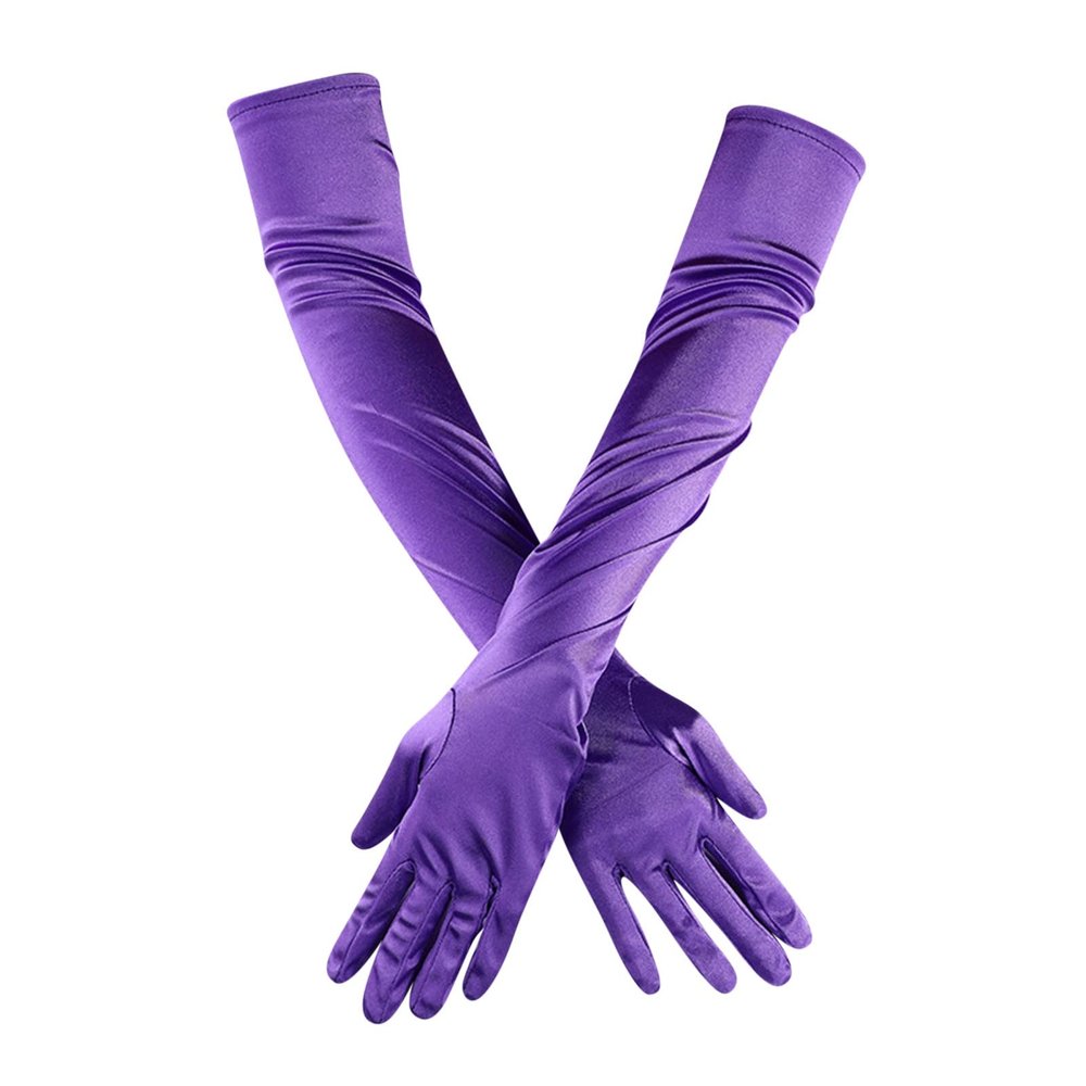 Opera Elbow Finger Women's Length Long Bridal Satin Dance Gloves 1920s Gloves Gloves Mittens (Purple, One Size)