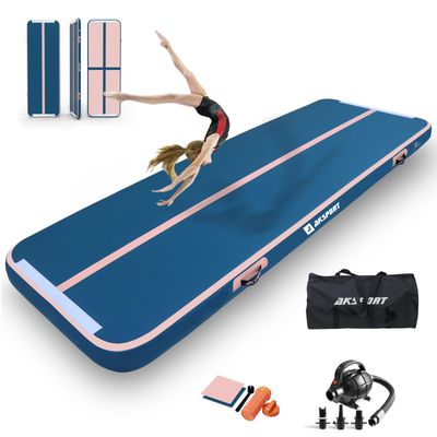 AKSPORT Air Mat Tumble Track 10ft 13ft 16ft 20ft Gymnastics Tumbling Mat Inflatable Tumble Track with Electric Air Pump for Home Use/Tumble/Gym/Training/Cheerleading (navy and pink, 10x3.3ftx0.33ft)